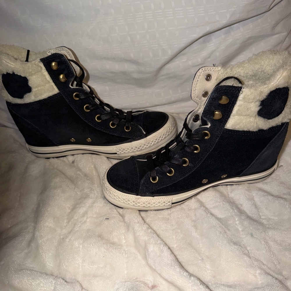 Women's Black and Cream High-Top Sneakers